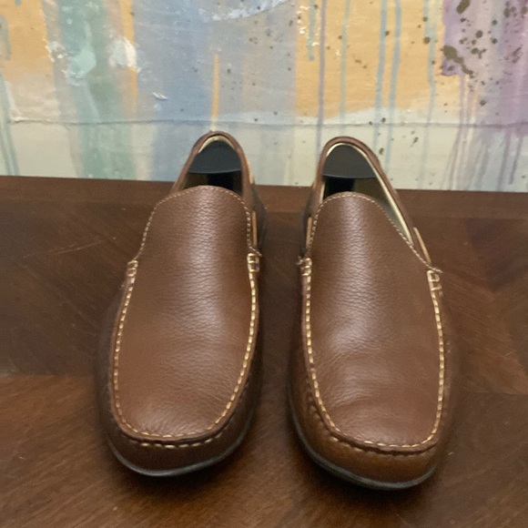 Mercanti Fiorentini Pebbled Leather Loafers Moccasin Brown Slip On Mens 10M
